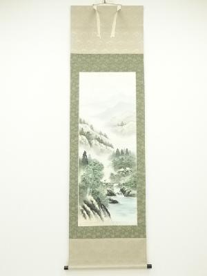 瑞南筆　彩色山水　肉筆絹本掛軸（共箱・二重箱）